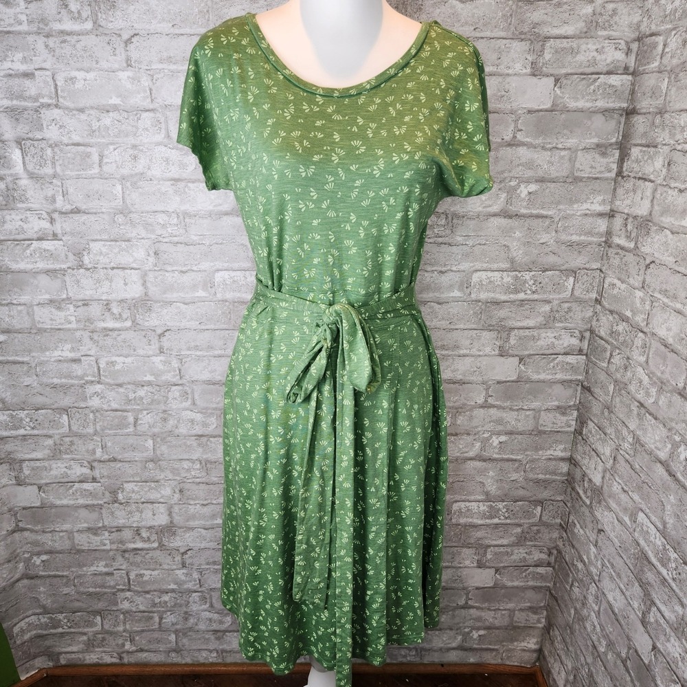 Toad&Co Dress Green Floral Tencel Organic Cotton Casual Belted Midi Medium - Picture 2 of 7